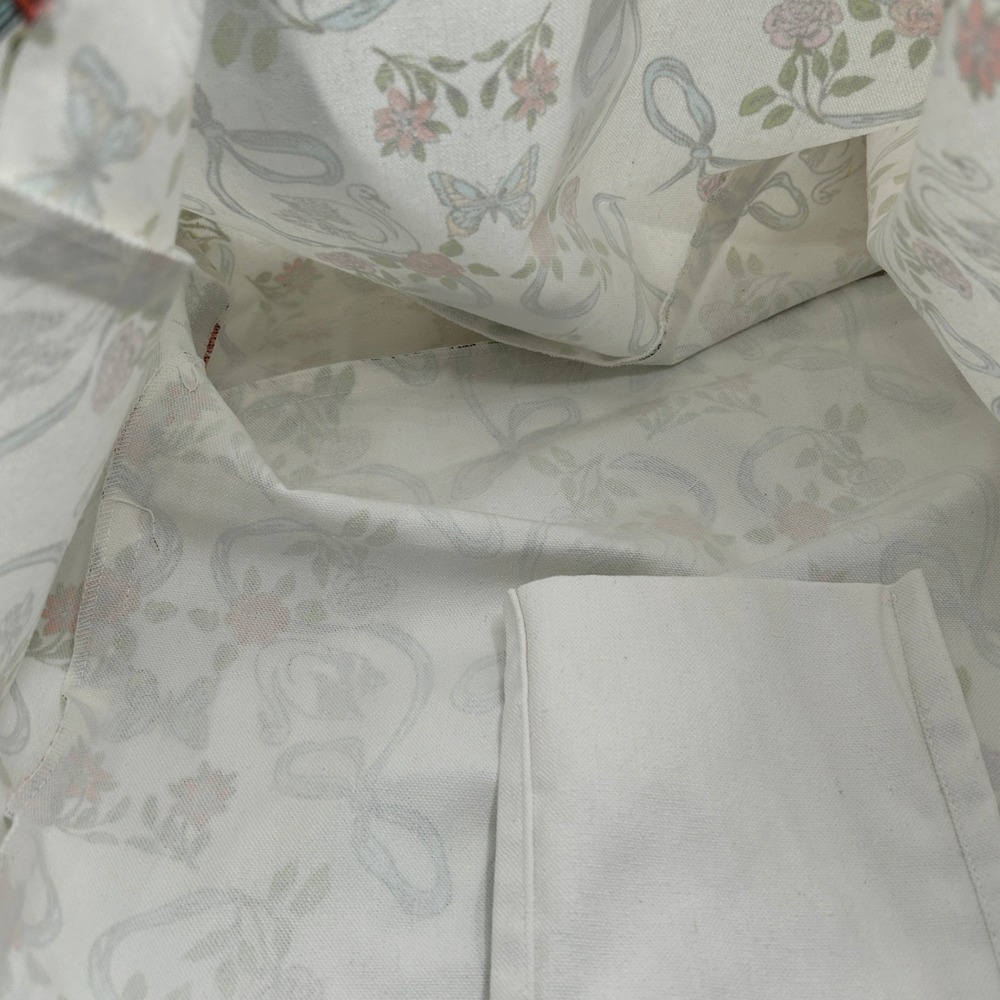 Serenite Large Tote Bag White Canvas Floral Swan Butterfly 100% Cotton NWT - Picture 10 of 14